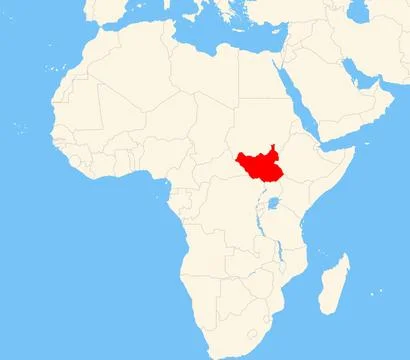 Location of South Sudan on a map of the corresponding continental area. Stock Illustration