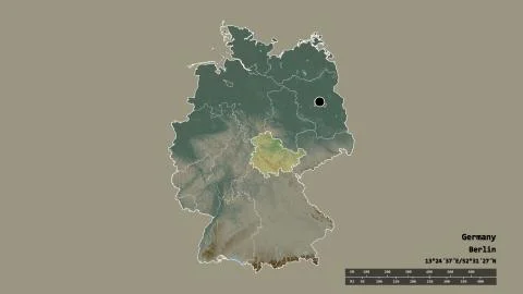 Location of Thuringen, state of Germany. Relief Stock Illustration