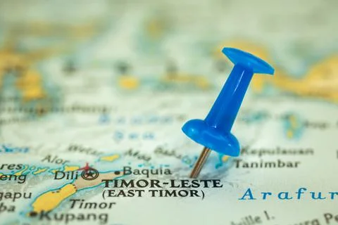 Location Timor-Leste, map with push pin close-up, travel and journey concept, Stock Photos