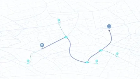 Location tracker dashboard with arrive route. City street road with pins on map Stock Illustration