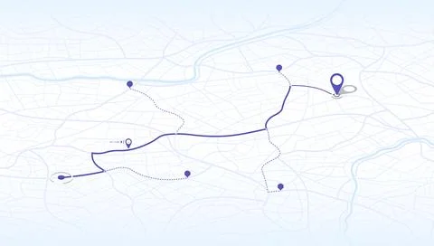 Location tracker dashboard with data of arrive time. City street road with pins Stock Illustration