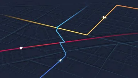 Location tracker dashboard with data of arrive time. City street road with pins Stock Illustration