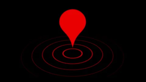 Location tracker pin pointer on black background, Animated location red ico.. Video stock 291934841