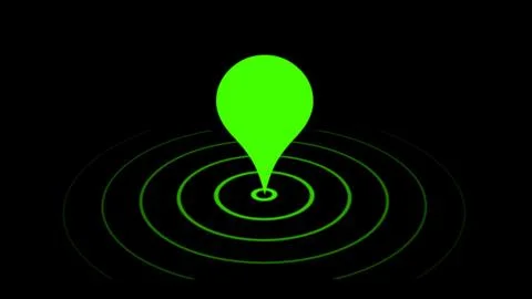 Location tracker pin pointer on black background, Animated location green i.. Stock Illustration