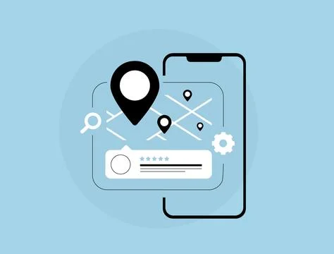 Location Tracking concept with smartphone interface, digital map, pin markers 스톡 일러스트