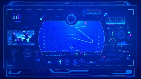 Location Tracking HUD Interface Animation for GPS Navigation and Mapping Stock Footage 332967686