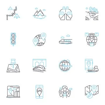 Location tracking linear icons set. Geolocation, Tracking, GPS, Navigation, Map Illustrazione stock