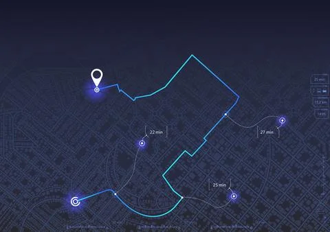 Location tracks dashboard. Navigation for obtaining data on distance, turns of Stock Illustration