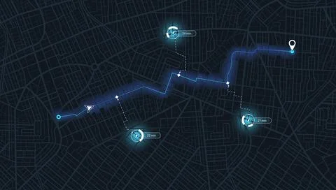 Location tracks dashboard. Navigation for obtaining data on distance, turns. Illustrazione stock