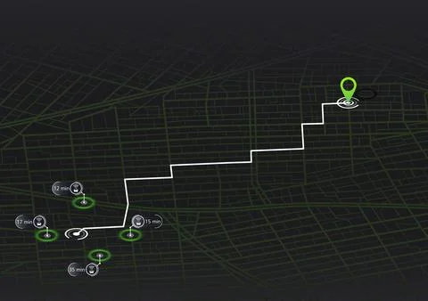 Location tracks dashboard. Navigation for obtaining data on distance, turns. Illustrazione stock