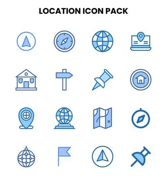 Location Two Colour Collection Icons Pack Stock Illustration