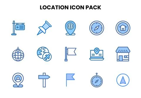 Location Two Colour Vector Icons Pack Stock Illustration