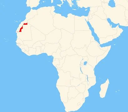 Location of Western Sahara on a map of the corresponding continental area. Stock Illustration