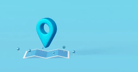Locator mark of map and location pin or navigation icon sign on blue background. Stock Footage 154165294