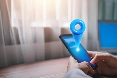 Locator mark of map and location pin or navigation icon sign Stock Photos