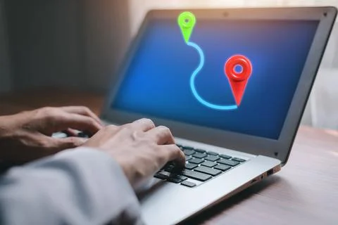 Locator mark of map and location pin or navigation icon sign Stock Photos
