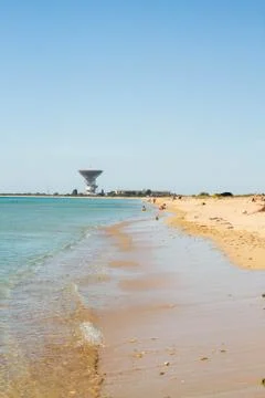 Locator outer diameter of 32 meters on the Black sea coast in Crimea. Stock-Fotos