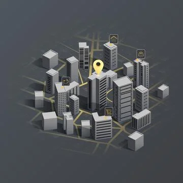 Locator position point. GPS tracking system to navigate around the 3d city Stock Illustration