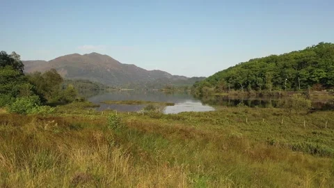 Loch Achray - Drone Shot Stock Footage 130982474
