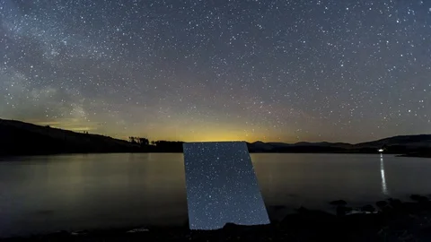 Loch Doon - night sky Stock Footage 129223893