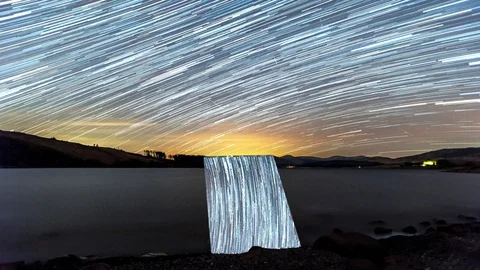 Loch Doon - star trails Stock Footage 129223504