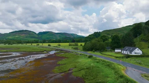 Loch Feochan and Feochan Bheag River from a drone, Feochan Glen, Oban, Scotland 스톡 동영상 246774357