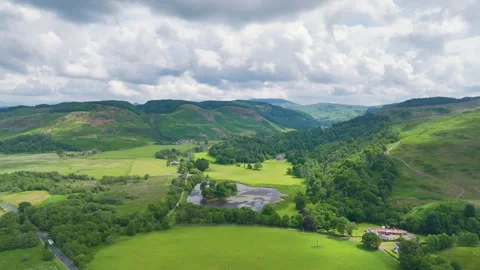 Loch Feochan and Feochan Bheag River from a drone, Feochan Glen, Oban, Scotland 스톡 동영상 246794802