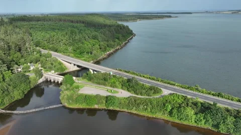 Loch Fleet and the Mound Sutherland drone aerial footage Stock Footage 247343374