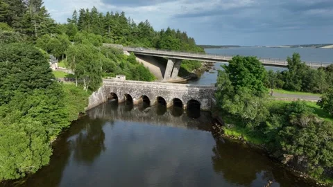 Loch Fleet and the Mound Sutherland drone aerial footage Stock Footage 247343468