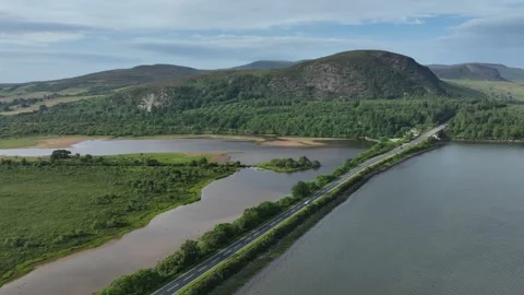 Loch Fleet and the Mound Sutherland drone aerial footage Stock Footage 247343548