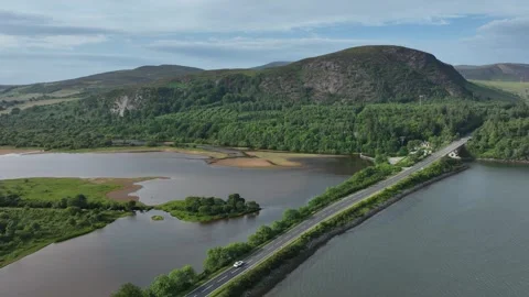 Loch Fleet and the Mound Sutherland drone aerial footage Stock Footage 247344007