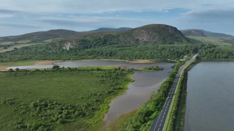 Loch Fleet and the Mound Sutherland drone aerial footage Stock Footage 247344081