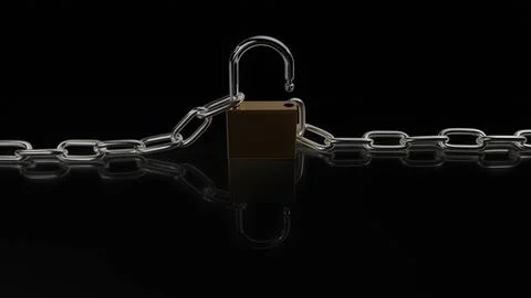 Lock 3D with chain .Fingerprint scanner.Old Lock new technology. Open Stock Illustration