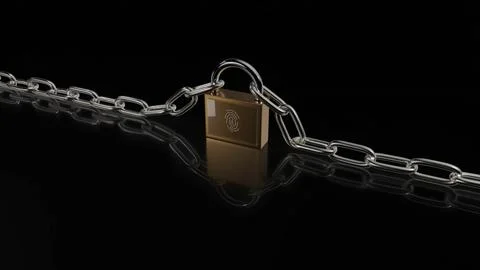 Lock 3D with chain .Fingerprint scanner.Old Lock new technology. Stock Illustration