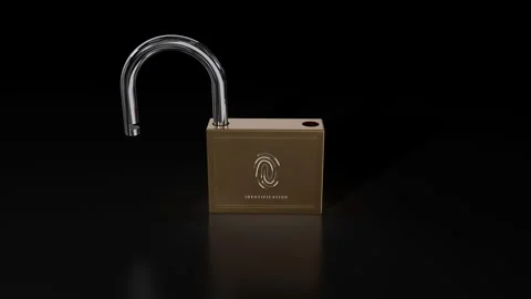 Lock 3D cyber security.Fingerprint scanner.Old Lock new technology Stock Footage 248051456