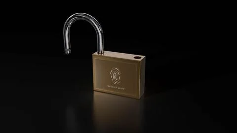 Lock 3D .Fingerprint scanner.Old Lock new technology. open lock 库存插图