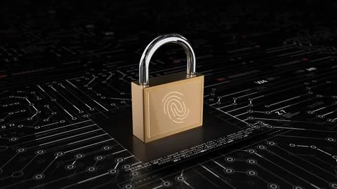 Lock 3D .Fingerprint scanner.Old Lock new technology. Technological UI HUD Stock Illustration