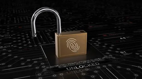 Lock 3D .Fingerprint scanner.Old Lock new technology. Technological UI HUD Stock Illustration