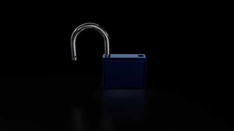 Lock 3D .Old Lock blue metal and glass.Security, access. Opening lock. Stock Footage 249519575