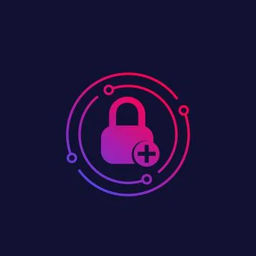 Lock with add sign, security, data protection vector icon Stock Illustration