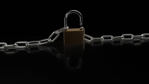 Lock and chain 3D.Data security.Cyber security.Lock opening and chain falling Stock Footage 249052319
