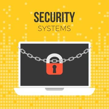 Lock and chain on laptop, security concept on digital background theme Illustrazione stock