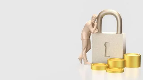 The Lock and coins for Security concept 3d Rendering. イラスト素材