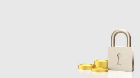 The Lock and coins for Security concept 3d Rendering. Stock Illustration
