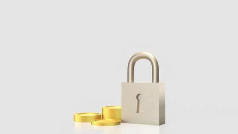 The Lock and coins for Security concept 3d Rendering. Stock Illustration