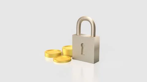 The Lock and coins for Security concept 3d Rendering. Stockfoto's