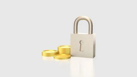 The Lock and coins for Security concept 3d Rendering. Stockfoto's