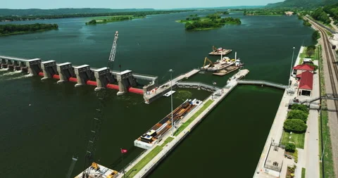 Lock and Dam No. 4 On The Upper Mississippi River In Alma, Wisconsin. - Stock Footage 252810086