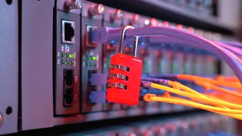 Lock and fiber optical network cable Stock Footage 137069199