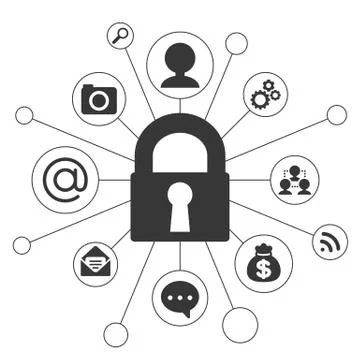 Lock and icon about security concept in silhouette design Stock Illustration
